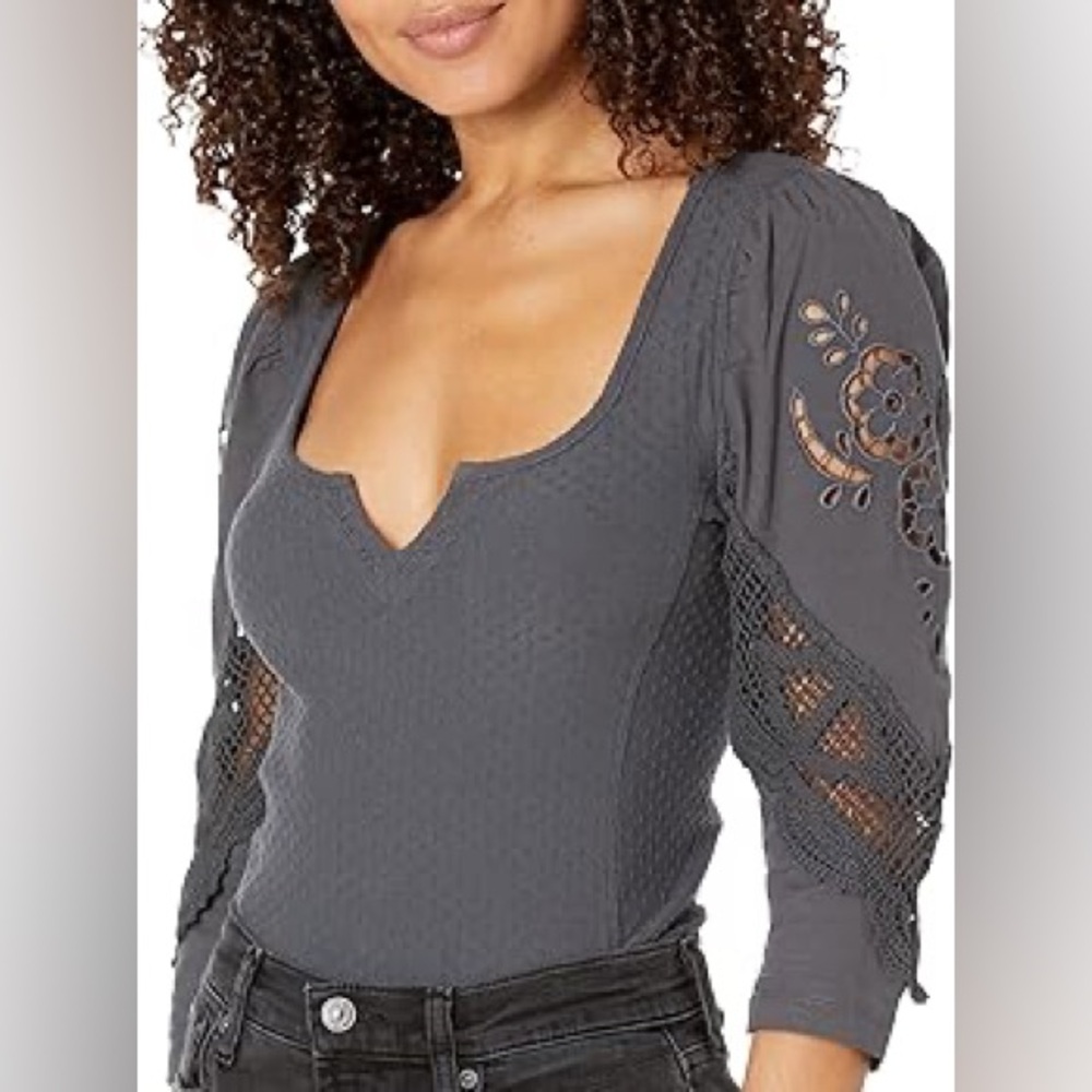 Free People Brunch Date Top in Metal Stiletto- NWT SIZE L